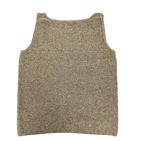 100% Silk Gold Ribbed Tank Top Scoop Neck Stretchy S/M 42-9 - Picture 3 of 13